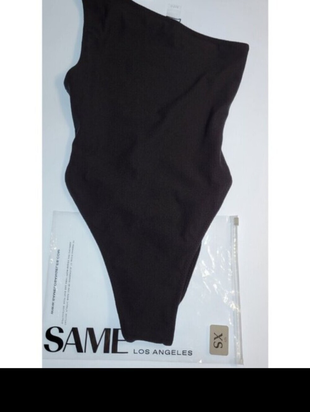 SAME Los Angeles One Piece Swimsuit One Shoulder Womens Black XS Faux Suede